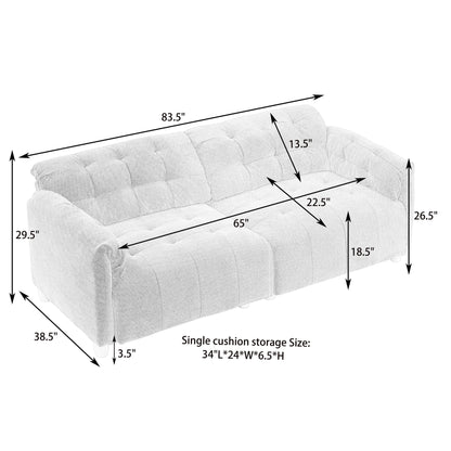 83.1 Flannelette 3-Seater Sofa with High-Density Foam, Solid Wood Frame, Easy Assembly