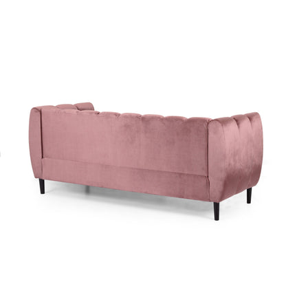 83.25 Velvet Channel Tufted 3-seater Sofa with Birch Wood Legs for Living Room