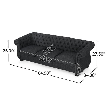 83.3'' Fabric Tufted Sofa with Wood Legs and Removable Cushions