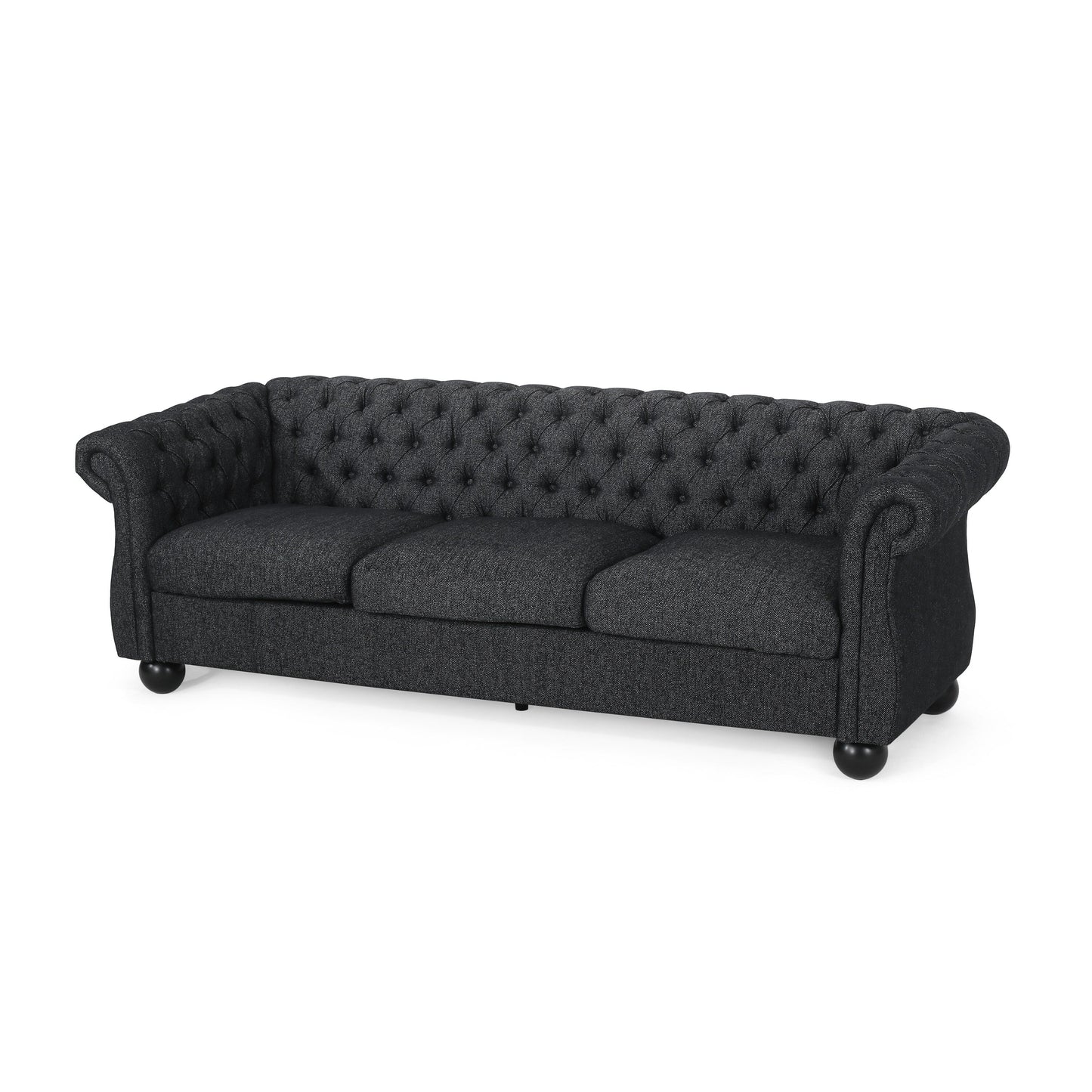83.3'' Fabric Tufted Sofa with Wood Legs and Removable Cushions