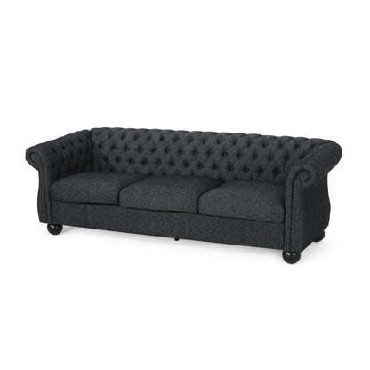 83.3'' Fabric Tufted Sofa with Wood Legs and Removable Cushions