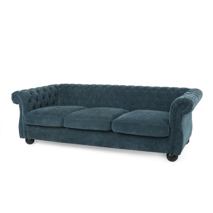 83.3'' Fabric Tufted Sofa with Wood Legs and Removable Cushions
