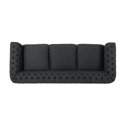 83.3'' Fabric Tufted Sofa with Wood Legs and Removable Cushions