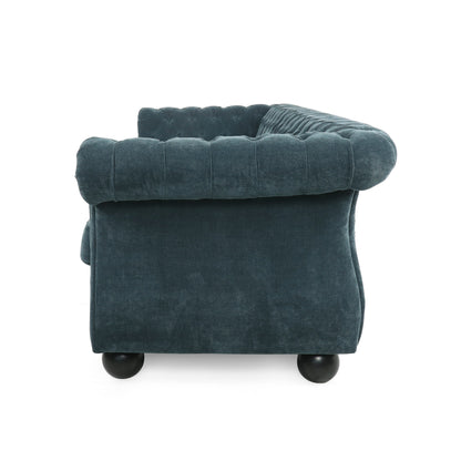 83.3'' Fabric Tufted Sofa with Wood Legs and Removable Cushions