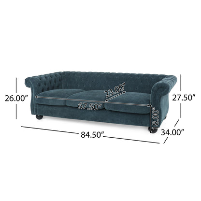 83.3'' Fabric Tufted Sofa with Wood Legs and Removable Cushions