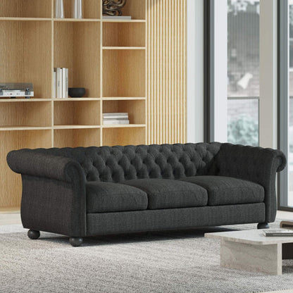 83.3'' Fabric Tufted Sofa with Wood Legs and Removable Cushions