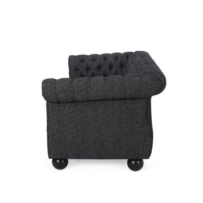 83.3'' Fabric Tufted Sofa with Wood Legs and Removable Cushions