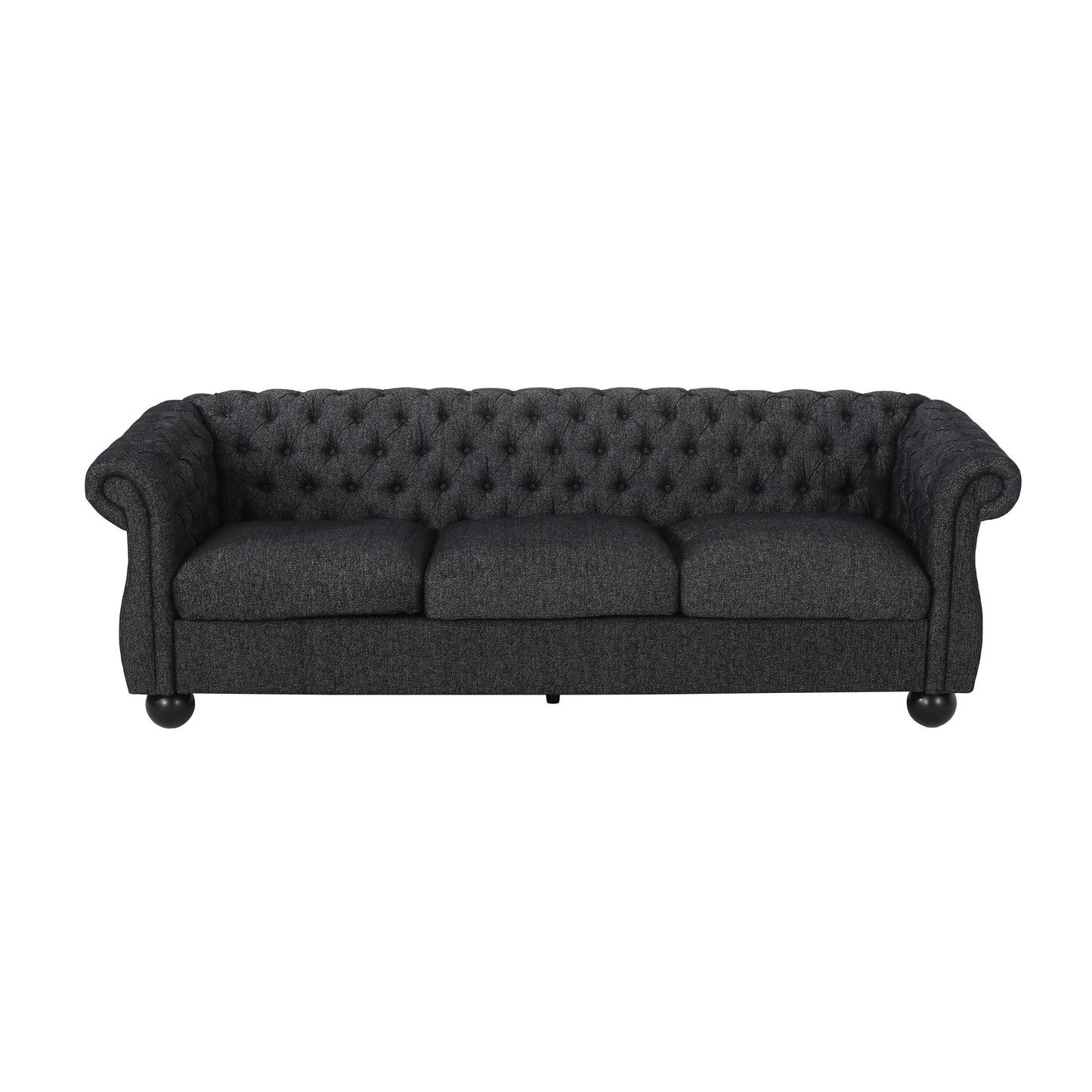 83.3'' Fabric Tufted Sofa with Wood Legs and Removable Cushions