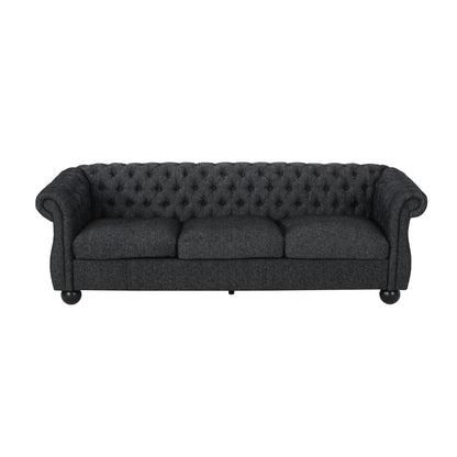 83.3'' Fabric Tufted Sofa with Wood Legs and Removable Cushions