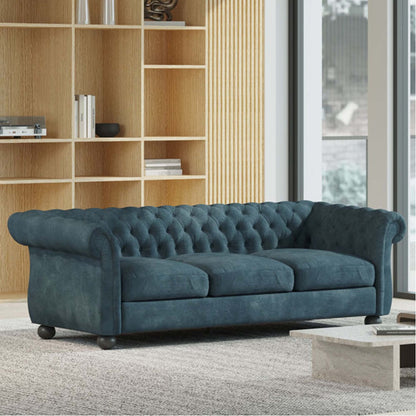 83.3'' Fabric Tufted Sofa with Wood Legs and Removable Cushions