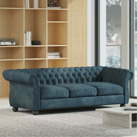 83.3'' Fabric Tufted Sofa with Wood Legs and Removable Cushions