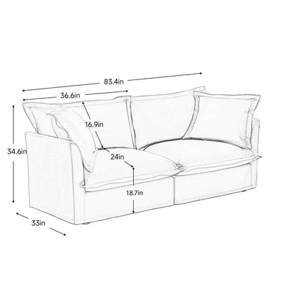 83.4 Chenille Modular 3-Seat Sofa with Removable Washable Covers, 300lb Capacity