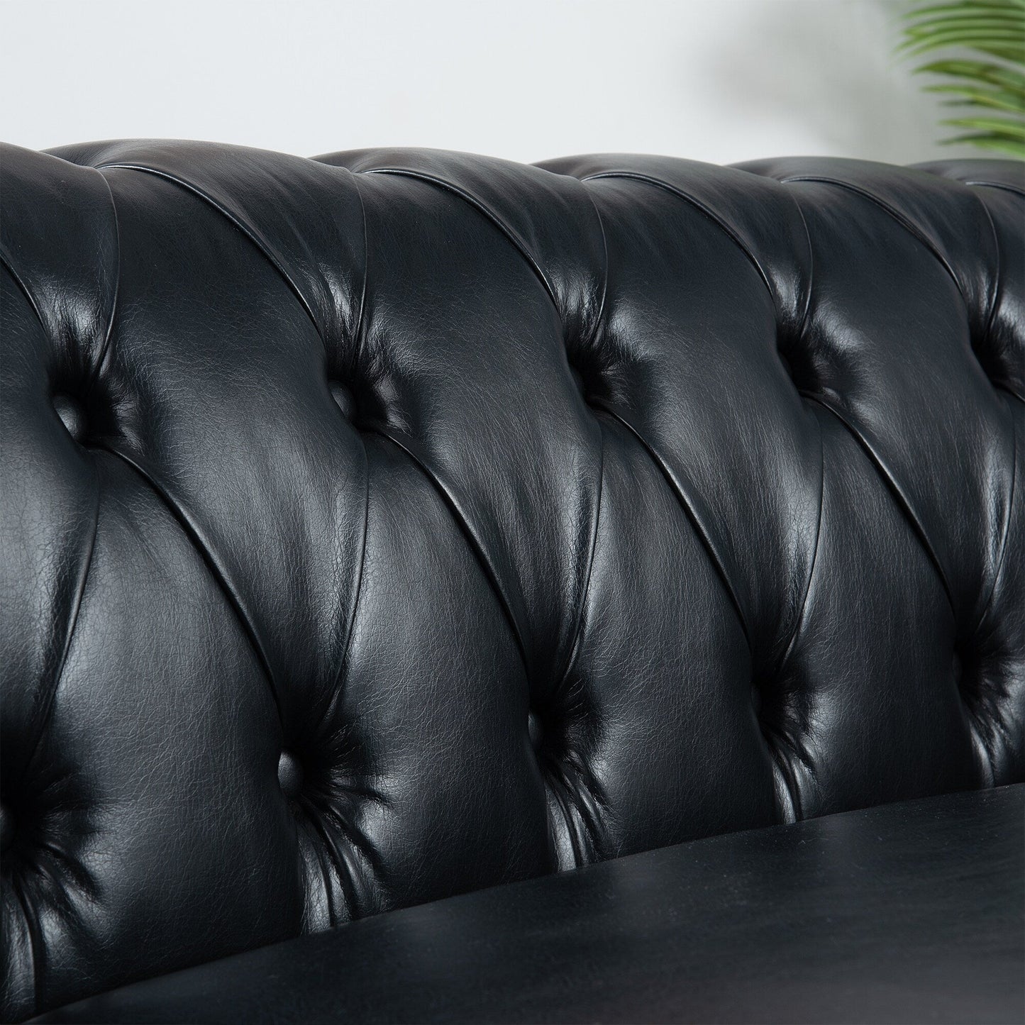 83.66 PU Leather Square Arm 3-Seater Sofa with Removable Cushions, Pocket Spring Support, and Studded Trim