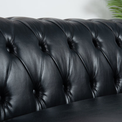 83.66 PU Leather Square Arm 3-Seater Sofa with Removable Cushions, Pocket Spring Support, and Studded Trim