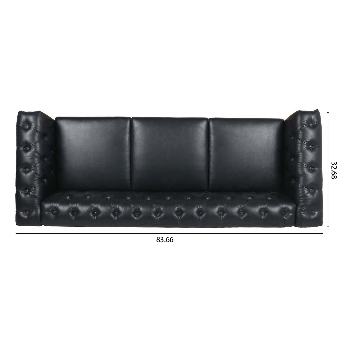 83.66 PU Leather Square Arm 3-Seater Sofa with Removable Cushions, Pocket Spring Support, and Studded Trim