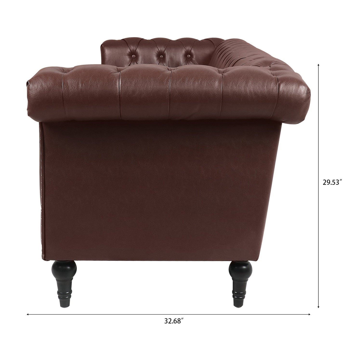 83.66 PU Leather Square Arm 3-Seater Sofa with Removable Cushions, Pocket Spring Support, and Studded Trim
