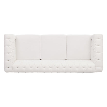 83.66 PU Leather Square Arm 3-Seater Sofa with Removable Cushions, Pocket Spring Support, and Studded Trim
