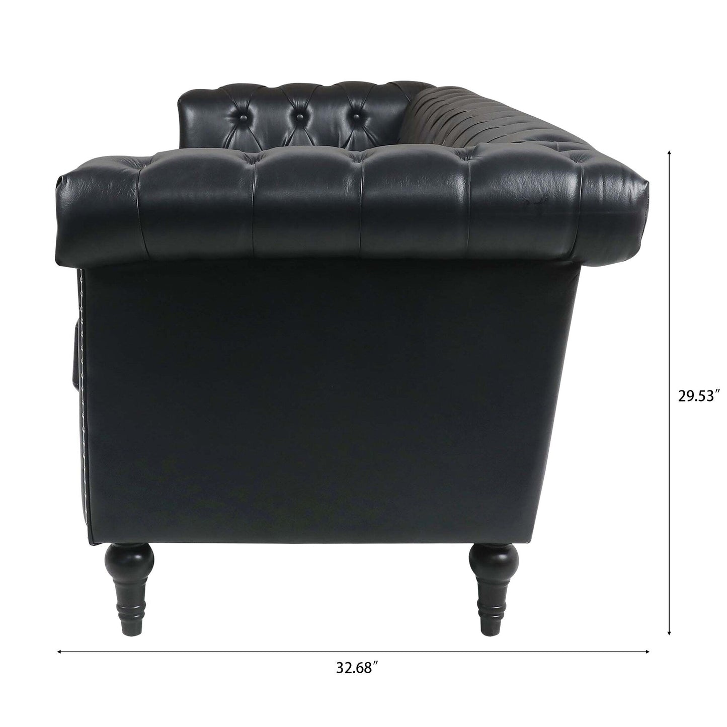 83.66 PU Leather Square Arm 3-Seater Sofa with Removable Cushions, Pocket Spring Support, and Studded Trim