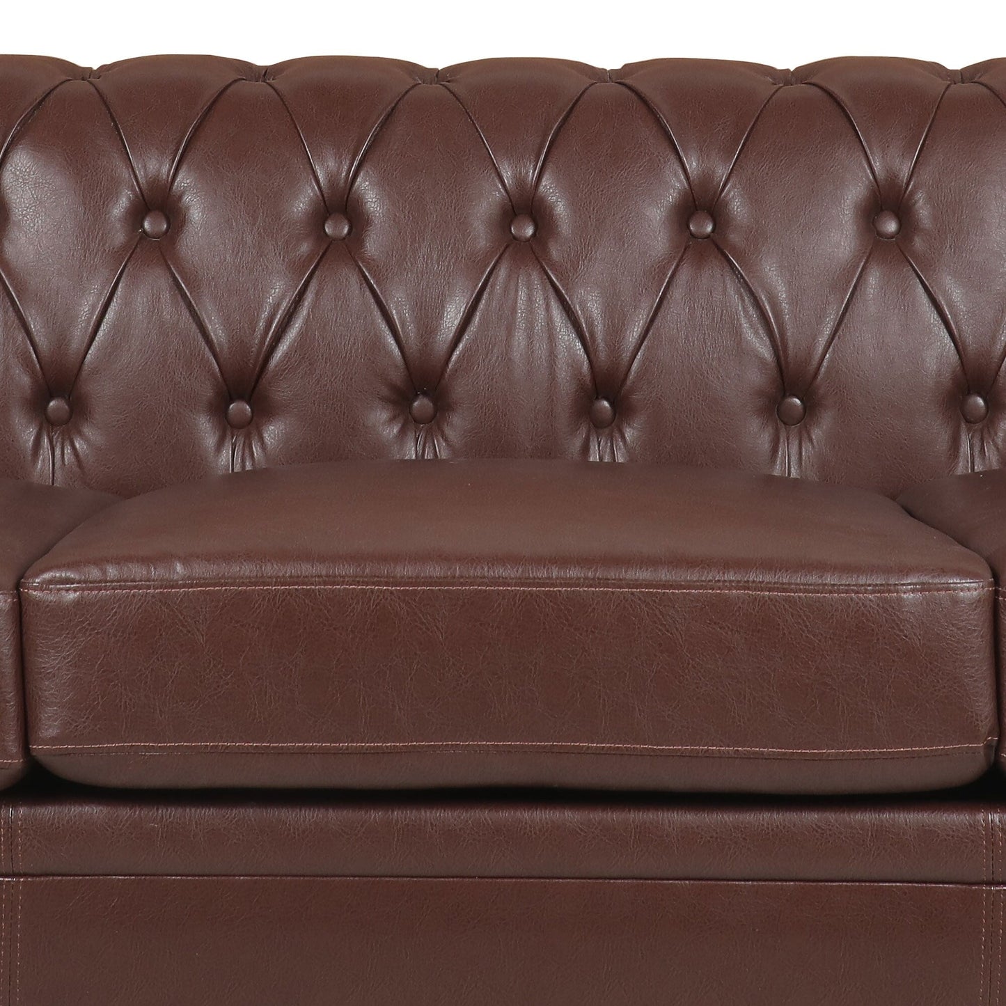 83.66 PU Leather Square Arm 3-Seater Sofa with Removable Cushions, Pocket Spring Support, and Studded Trim