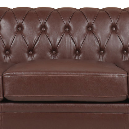 83.66 PU Leather Square Arm 3-Seater Sofa with Removable Cushions, Pocket Spring Support, and Studded Trim