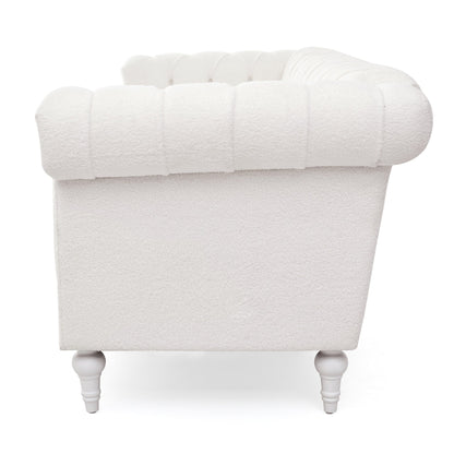83.66 PU Leather Square Arm 3-Seater Sofa with Removable Cushions, Pocket Spring Support, and Studded Trim