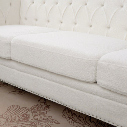 83.66 PU Leather Square Arm 3-Seater Sofa with Removable Cushions, Pocket Spring Support, and Studded Trim