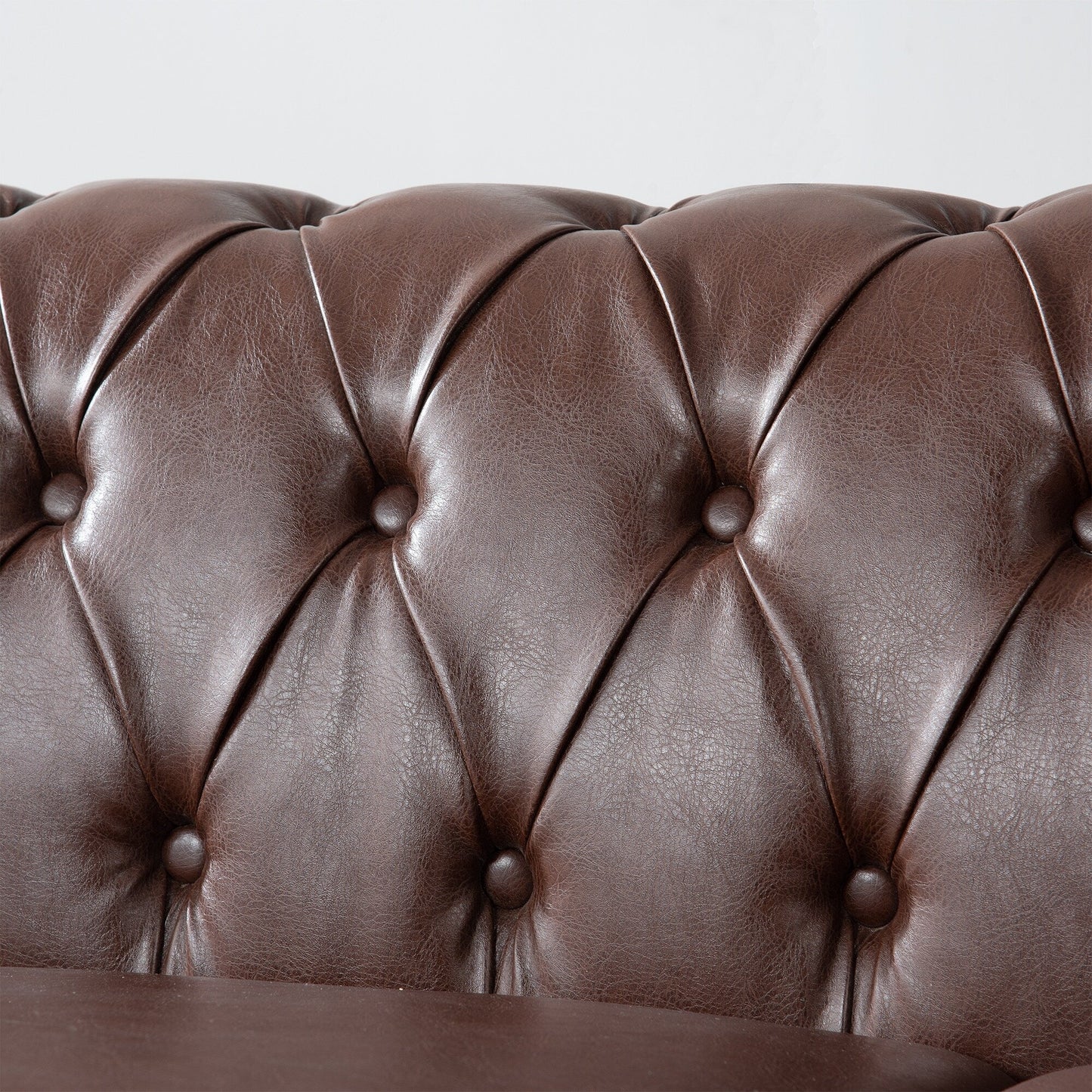 83.66 PU Leather Square Arm 3-Seater Sofa with Removable Cushions, Pocket Spring Support, and Studded Trim