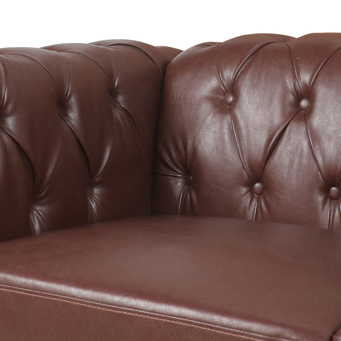83.66 PU Leather Square Arm 3-Seater Sofa with Removable Cushions, Pocket Spring Support, and Studded Trim