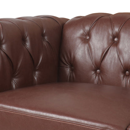 83.66 PU Leather Square Arm 3-Seater Sofa with Removable Cushions, Pocket Spring Support, and Studded Trim