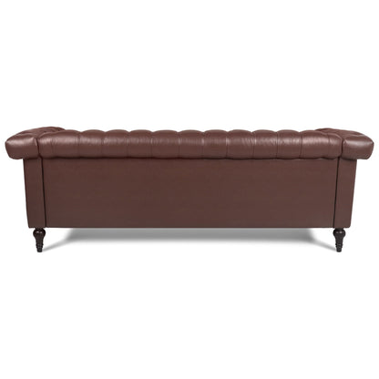 83.66 PU Leather Square Arm 3-Seater Sofa with Removable Cushions, Pocket Spring Support, and Studded Trim