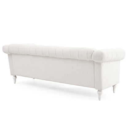 83.66 PU Leather Square Arm 3-Seater Sofa with Removable Cushions, Pocket Spring Support, and Studded Trim