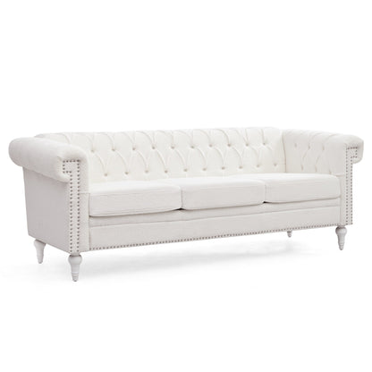 83.66 PU Leather Square Arm 3-Seater Sofa with Removable Cushions, Pocket Spring Support, and Studded Trim