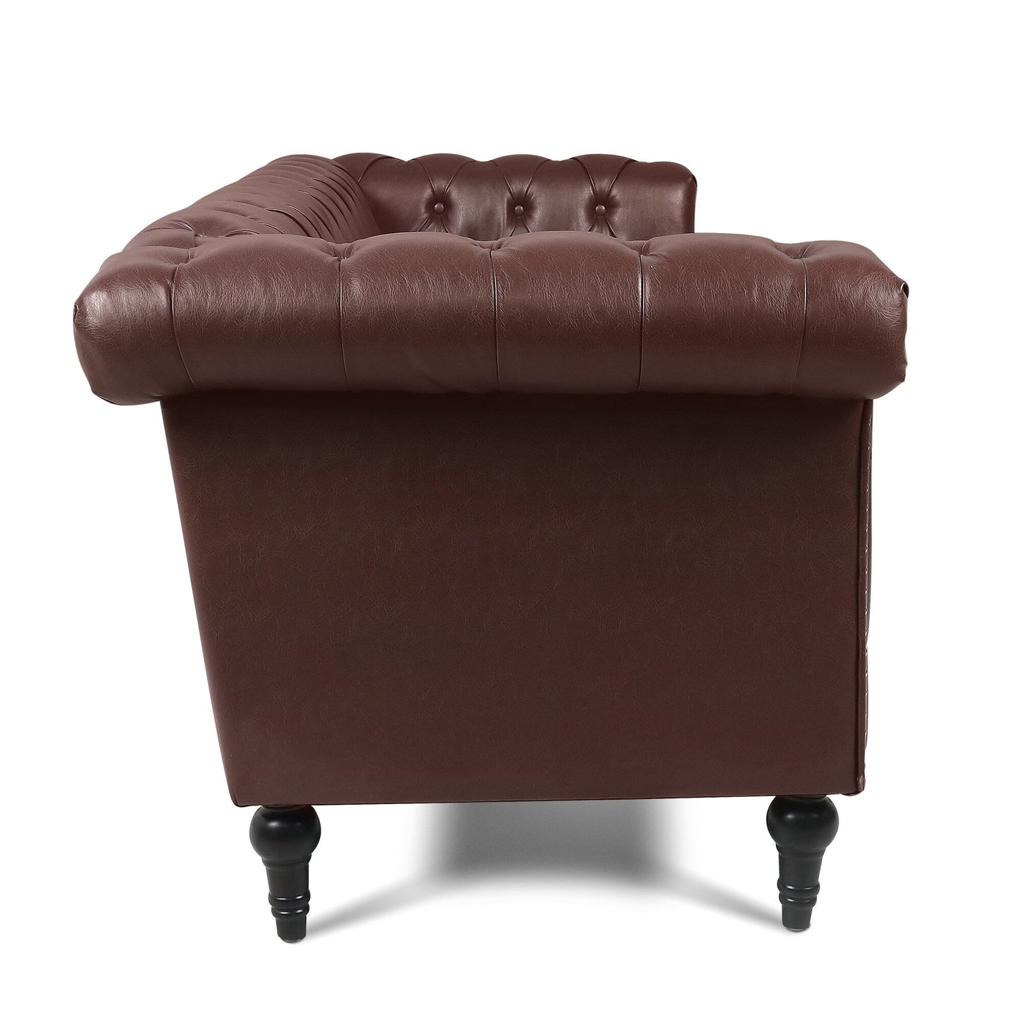83.66 PU Leather Square Arm 3-Seater Sofa with Removable Cushions, Pocket Spring Support, and Studded Trim