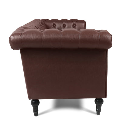 83.66 PU Leather Square Arm 3-Seater Sofa with Removable Cushions, Pocket Spring Support, and Studded Trim