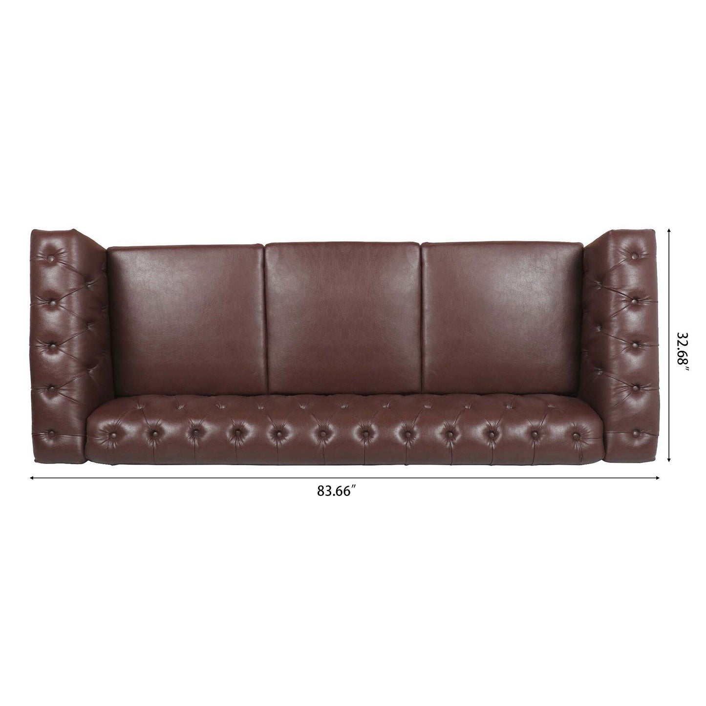 83.66 PU Leather Square Arm 3-Seater Sofa with Removable Cushions, Pocket Spring Support, and Studded Trim