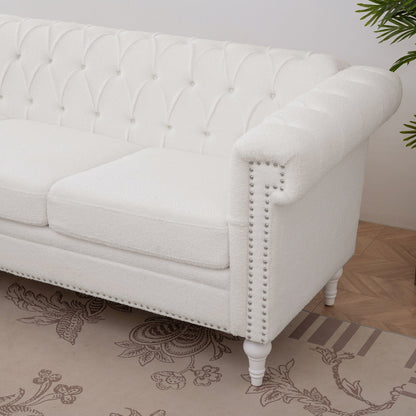 83.66 PU Leather Square Arm 3-Seater Sofa with Removable Cushions, Pocket Spring Support, and Studded Trim