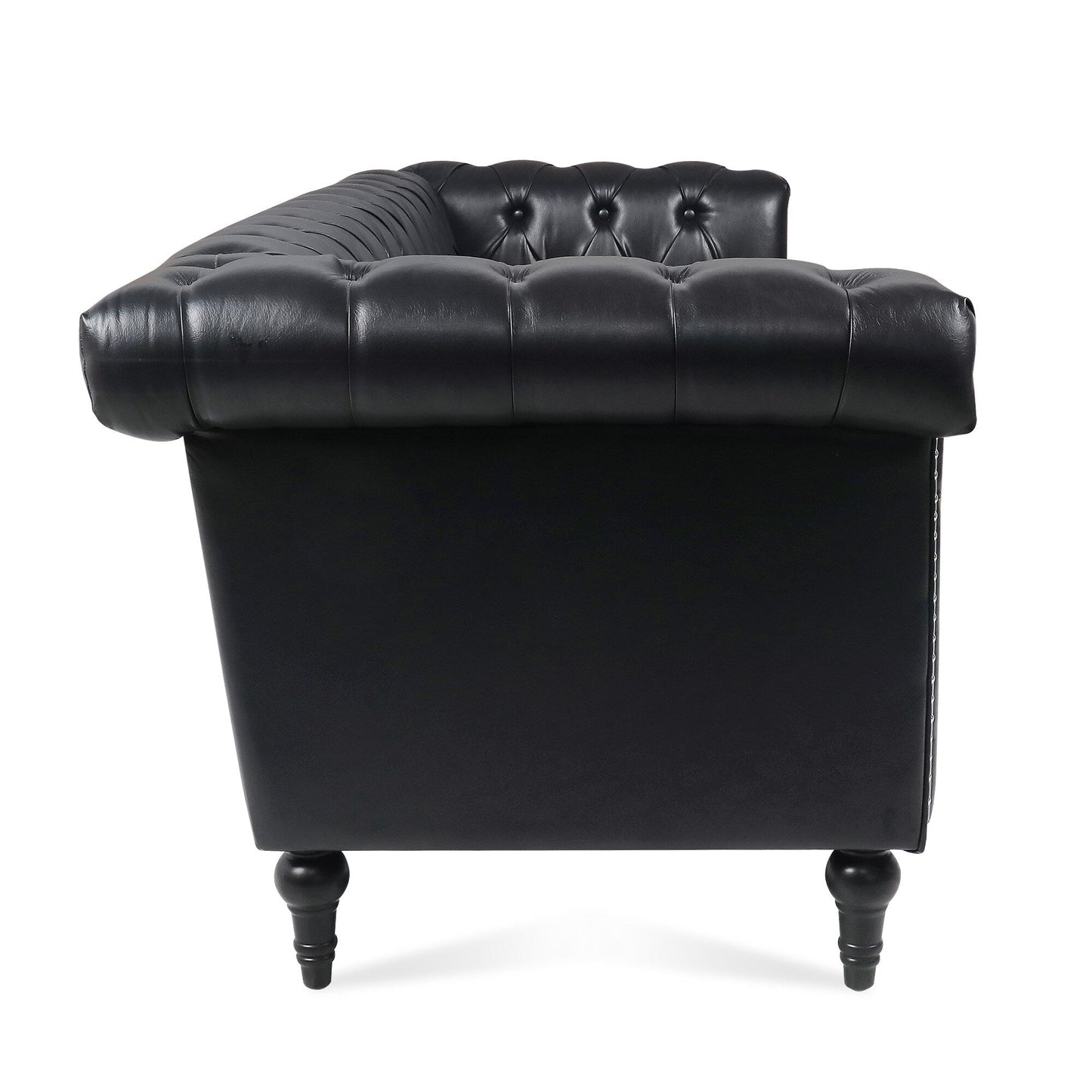 83.66 PU Leather Square Arm 3-Seater Sofa with Removable Cushions, Pocket Spring Support, and Studded Trim