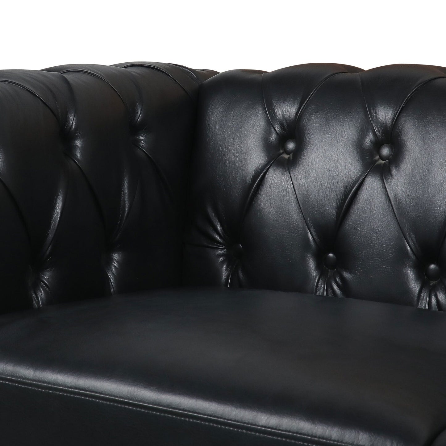 83.66 PU Leather Square Arm 3-Seater Sofa with Removable Cushions, Pocket Spring Support, and Studded Trim