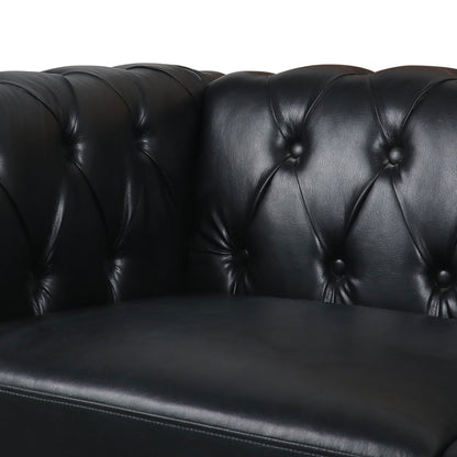 83.66 PU Leather Square Arm 3-Seater Sofa with Removable Cushions, Pocket Spring Support, and Studded Trim