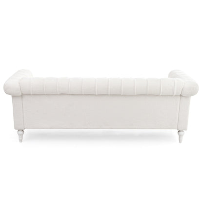 83.66 PU Leather Square Arm 3-Seater Sofa with Removable Cushions, Pocket Spring Support, and Studded Trim