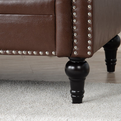 83.66 PU Leather Square Arm 3-Seater Sofa with Removable Cushions, Pocket Spring Support, and Studded Trim