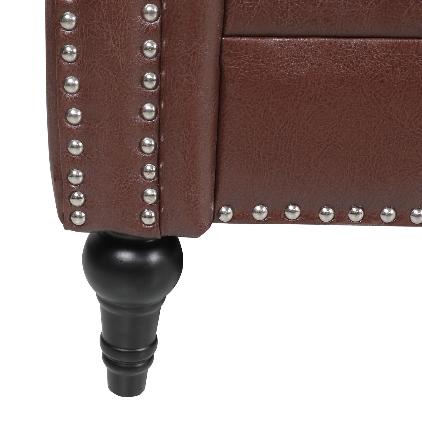 83.66 PU Leather Square Arm 3-Seater Sofa with Removable Cushions, Pocket Spring Support, and Studded Trim