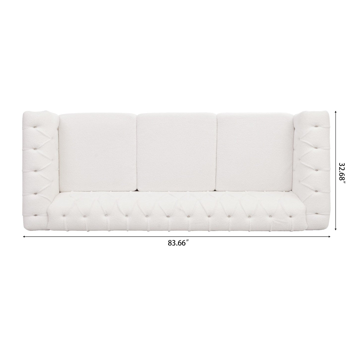 83.66 PU Leather Square Arm 3-Seater Sofa with Removable Cushions, Pocket Spring Support, and Studded Trim