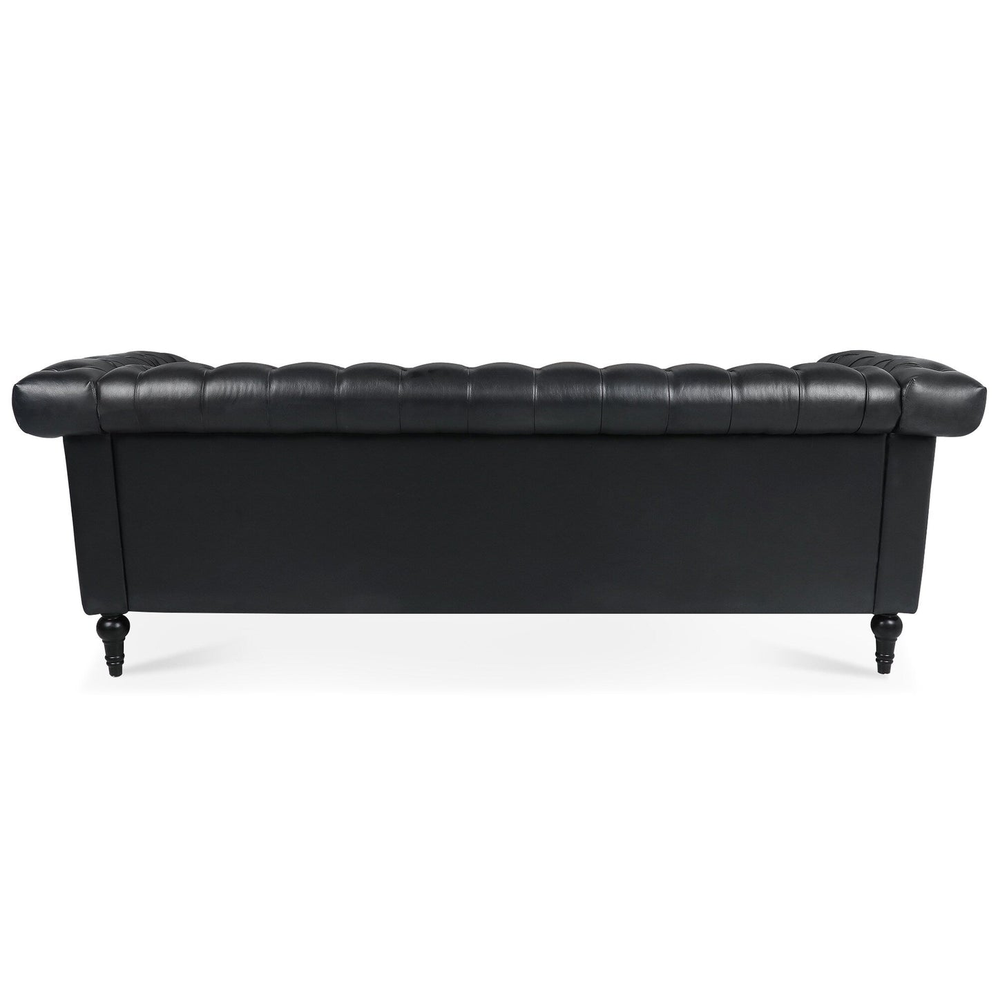 83.66 PU Leather Square Arm 3-Seater Sofa with Removable Cushions, Pocket Spring Support, and Studded Trim