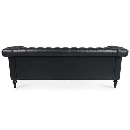 83.66 PU Leather Square Arm 3-Seater Sofa with Removable Cushions, Pocket Spring Support, and Studded Trim