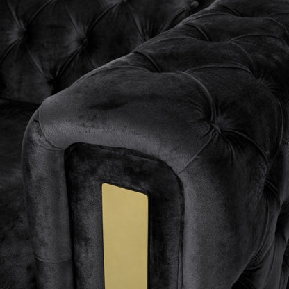 83.75 Velvet 3-Seater Sofa with Tufted Diamond Stitching, Gold Accents, and Iron Legs