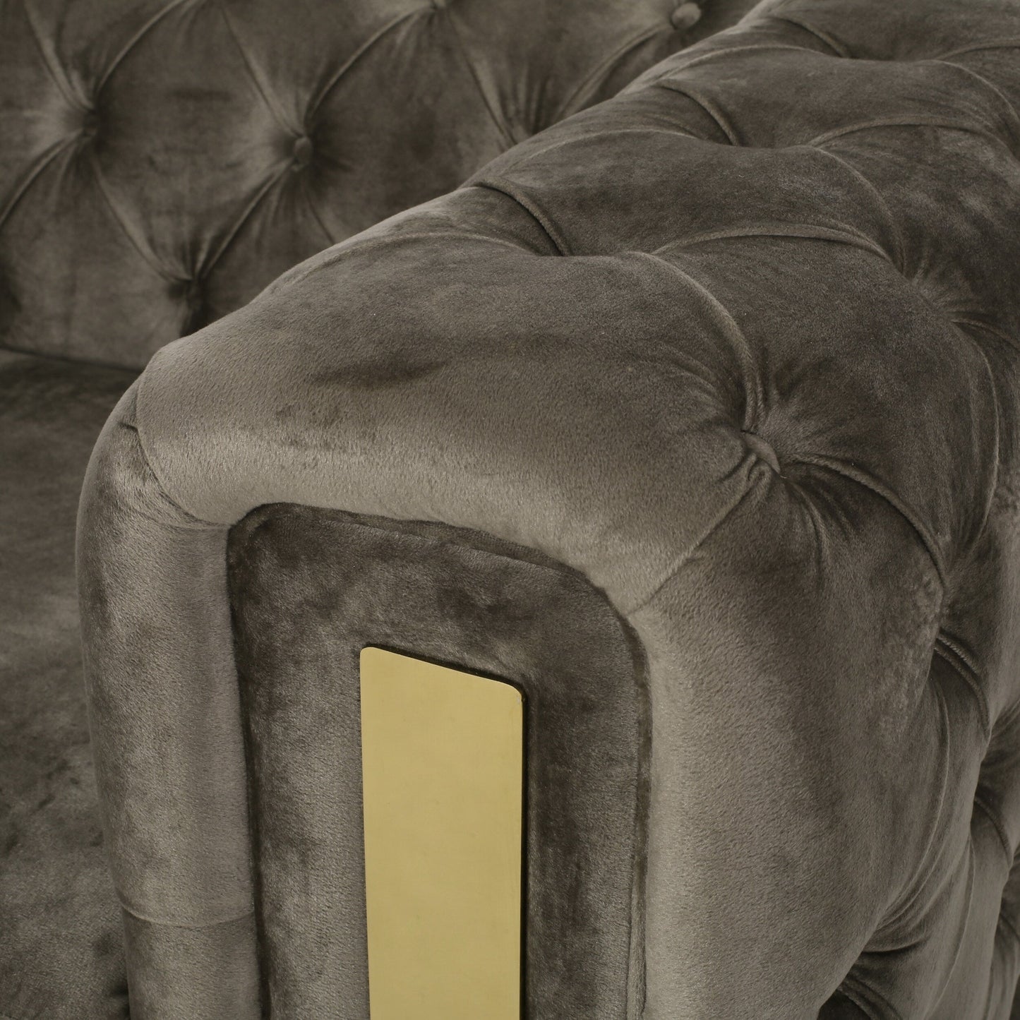 83.75 Velvet 3-Seater Sofa with Tufted Diamond Stitching, Gold Accents, and Iron Legs