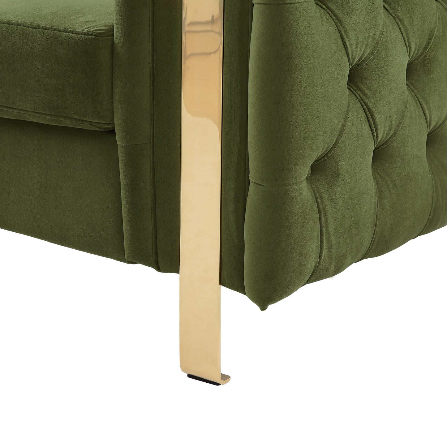 83.75 Velvet 3-Seater Sofa with Tufted Diamond Stitching, Gold Accents, and Iron Legs