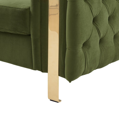 83.75 Velvet 3-Seater Sofa with Tufted Diamond Stitching, Gold Accents, and Iron Legs