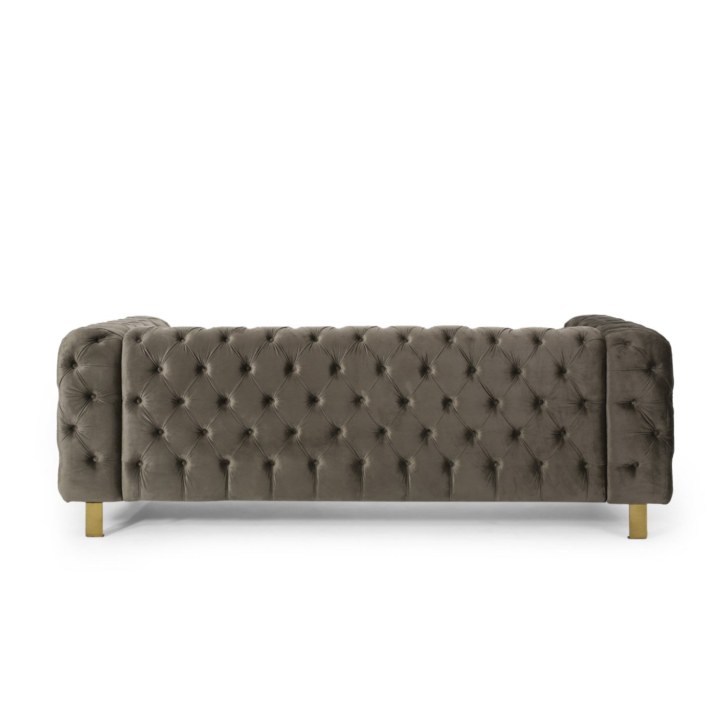 83.75 Velvet 3-Seater Sofa with Tufted Diamond Stitching, Gold Accents, and Iron Legs